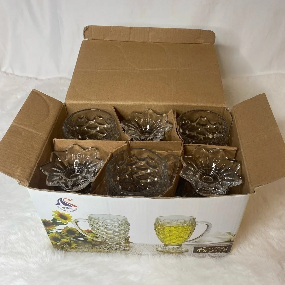 Vintage Style Pineapple Glass Mugs - Set of 6 - Embossed Crystal Clear Juice Cup
